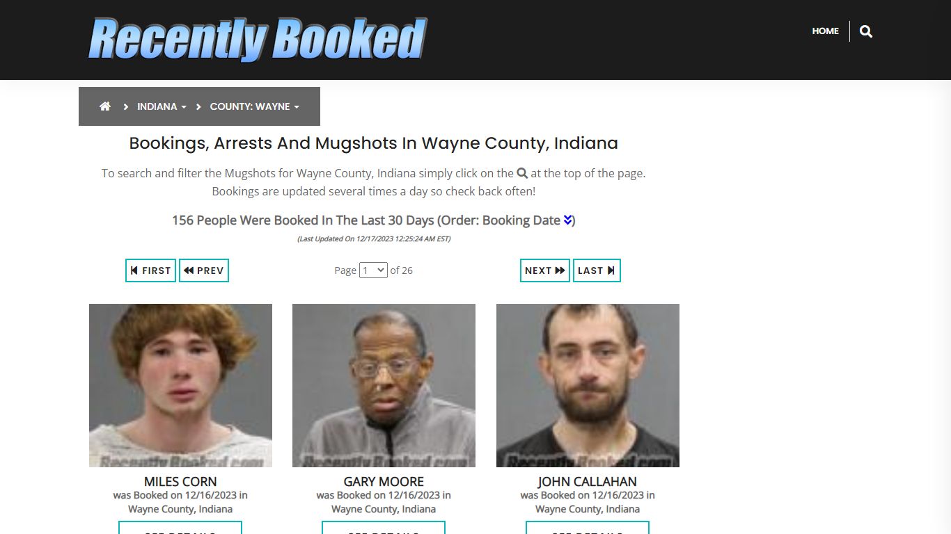 Recent bookings, Arrests, Mugshots in Wayne County, Indiana